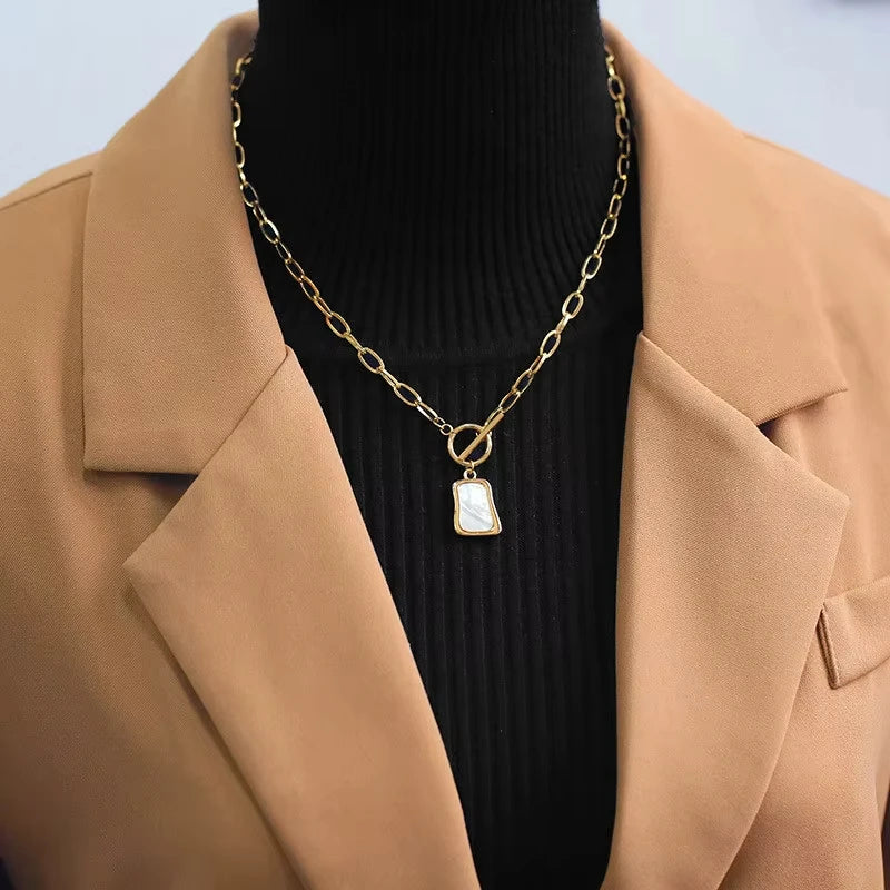 Gold OT Buckle Irregular Shell Pendant Necklace for Women
