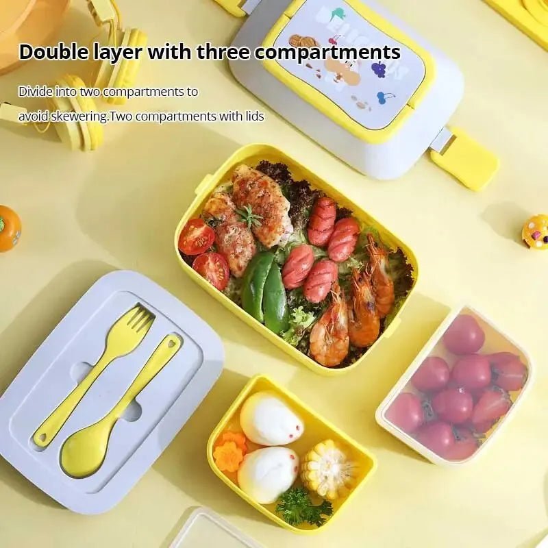 1pc Double Layered Colorful Fruit Lunch Box Large Capacity Portable Bento Box For Child Teenagers And Workers At School Canteen - Thrifty Delights