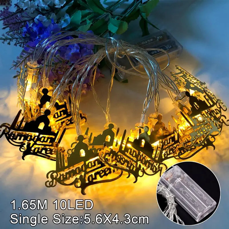 2025 Eid Mubarak LED String Lights Moon Star Castle Lamp Ramadan Kareem Decoration for Muslim Islamic Eid Al-Fitr Party Supplies