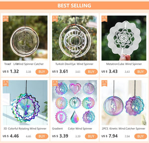 Turkish Devil Eye Wind Spinner Catcher Sublimation 3D Mirror Reflection Rotating Windchime Feng Shui Amulet Hanging Garden Decor - Thrifty Delights