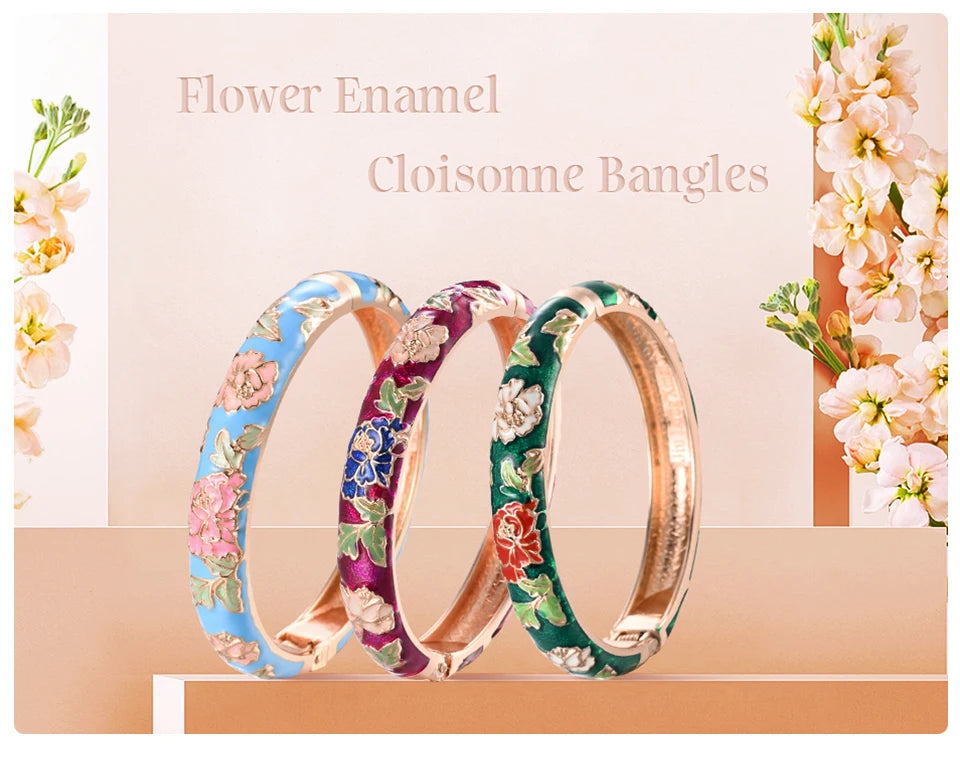 Ethnic Enameled Flower Bangles – Rose Gold Plated Women's Fashion Jewelry