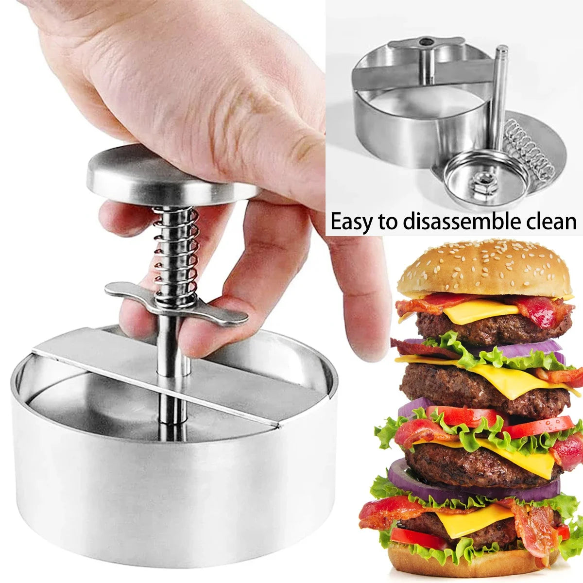 304 Stainless Steel Non-Stick Hamburger Press Patty Maker for BBQ