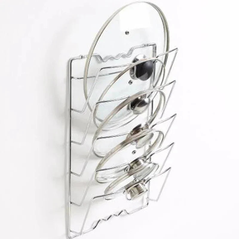 Kitchen Organizer Rack Wall Hanging Pot Cover Rack Five - Layer Pot Lid Metal Rust - Free Multifunctional Rack Pot Lid Storage Rack - Thrifty Delights