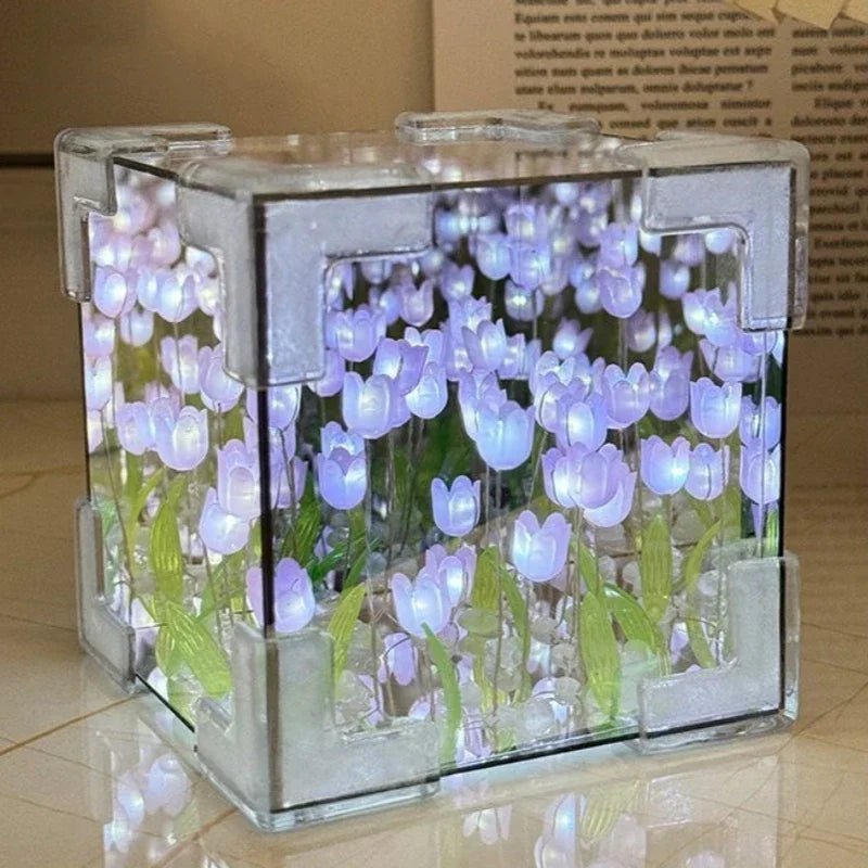 DIY Tulip Cube Lamp Simulation Flower Bedroom Sleeping Table Lamp Handmade Craft Tulips Night Light Birthday Gift - Thrifty Delights