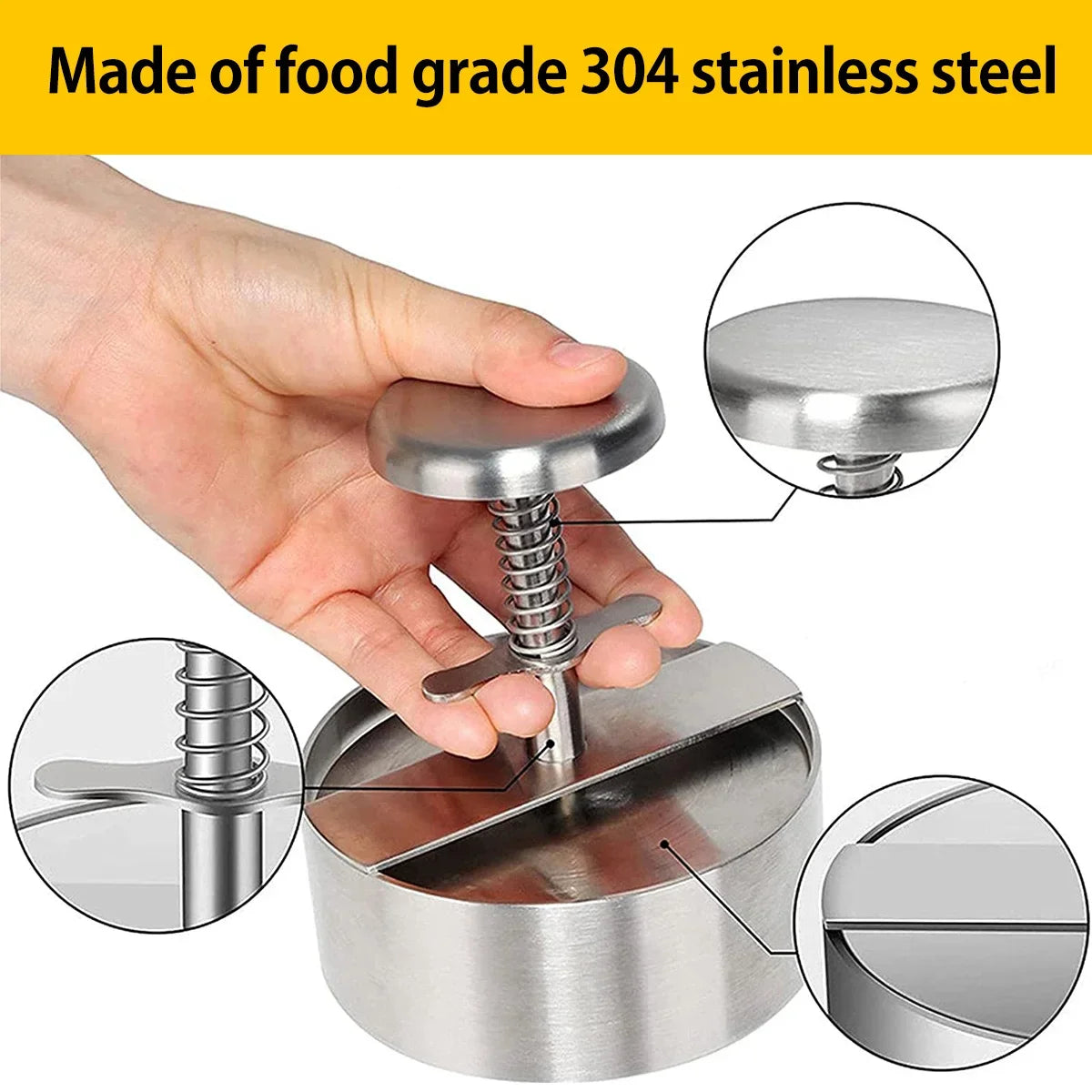 304 Stainless Steel Non-Stick Hamburger Press Patty Maker for BBQ
