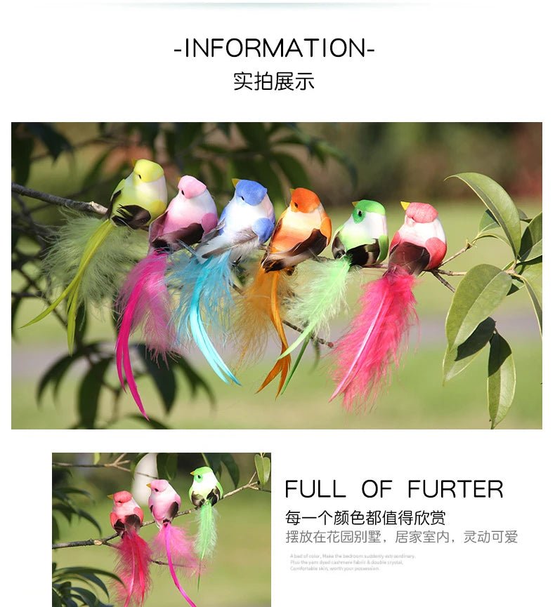 6pcs Cute Artificial Birds Fake Foam Animal Simulation Feather Birds Models Tit DIY Craft Home Garden Ornament Decoration - Thrifty Delights
