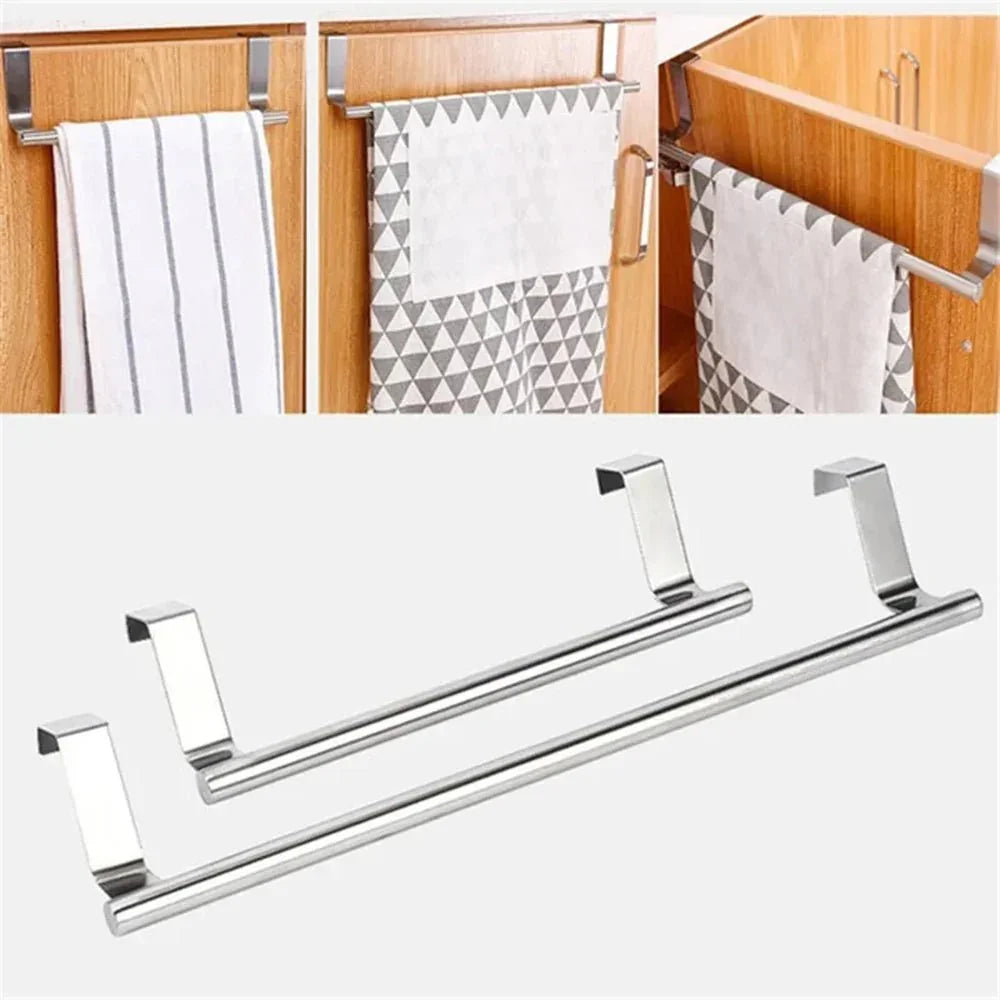 Stainless Steel Towel Holder Kitchen Cabinet Door Hanging Rack Storage Bathroom Shelf Home Organizer Bathroom Accessories - Thrifty Delights