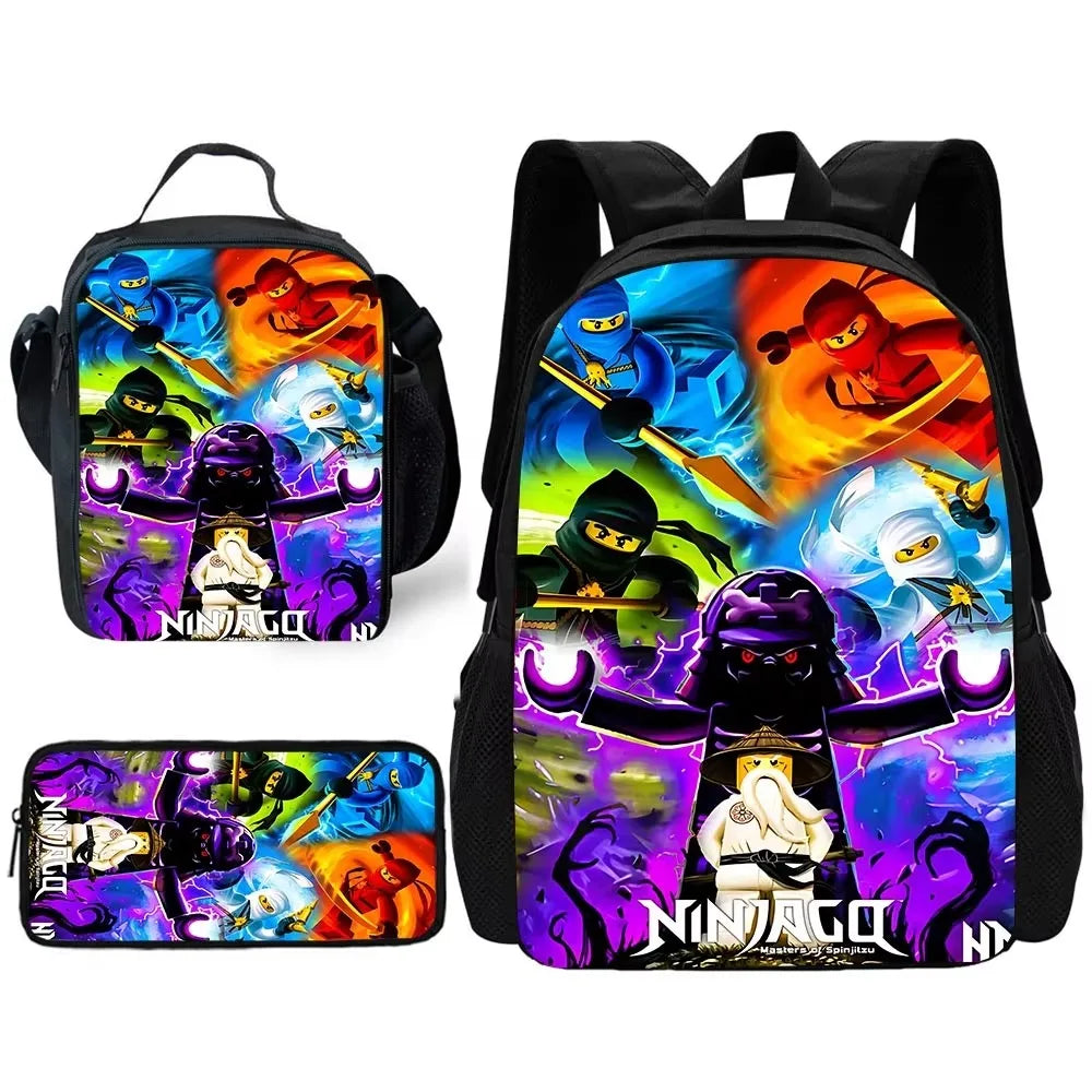 Cartoon Game Child School Backpack with Lunch Bags ,Pencil Bags ,School N-ninjagos Bags for Boys Girls Best Gift