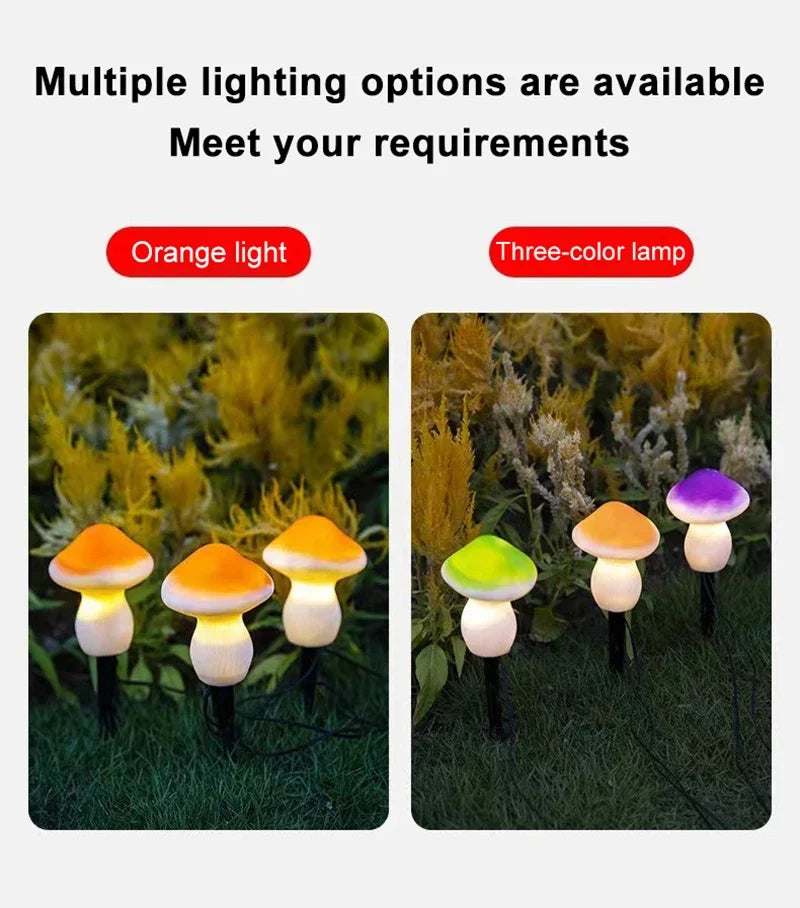 3PCS Solar Powered Mushroom Lights Outdoor Waterproof LED Garden Decor For Wedding Lawn Pathway Landscape Lighting Warm White