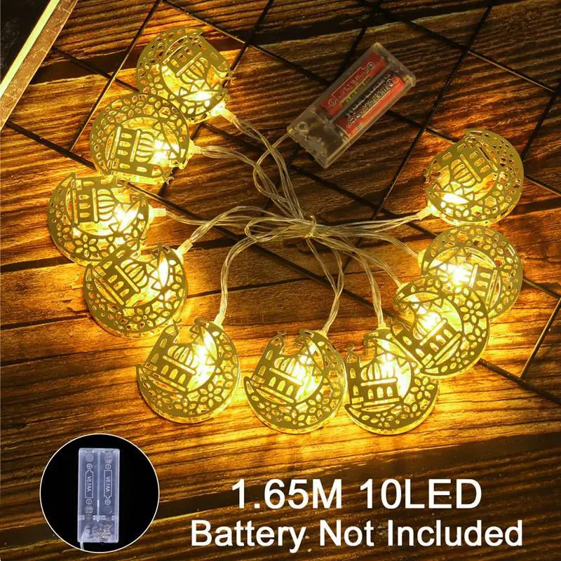 2025 Eid Mubarak LED String Lights Moon Star Castle Lamp Ramadan Kareem Decoration for Muslim Islamic Eid Al-Fitr Party Supplies