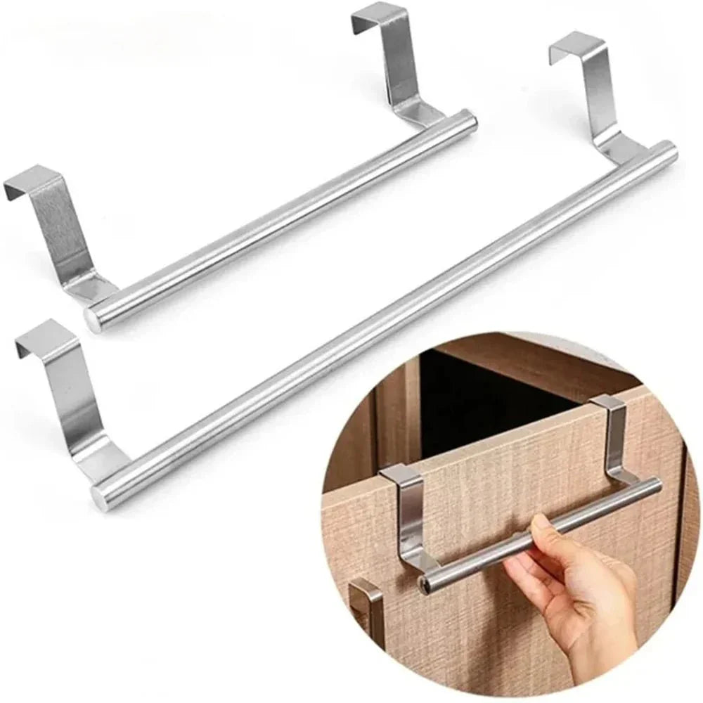 Stainless Steel Towel Holder Kitchen Cabinet Door Hanging Rack Storage Bathroom Shelf Home Organizer Bathroom Accessories - Thrifty Delights