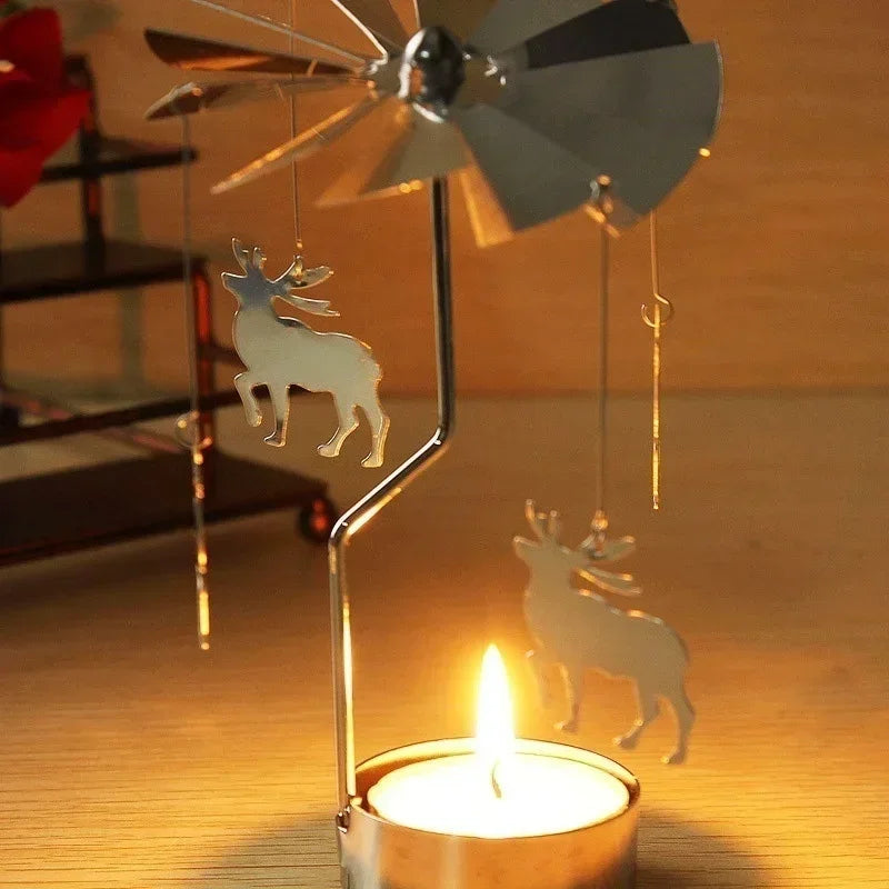 Rotating Christmas Candle Holder – Festive Metal Carousel Light