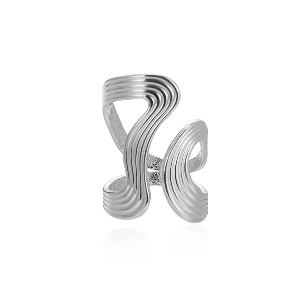 18K Gold Plated Stainless Steel Adjustable Irregular Wave Ring