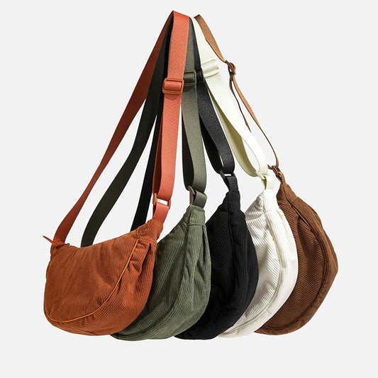 Retro Corduroy Hobo Shoulder Bag - Solid Color Casual Crossbody