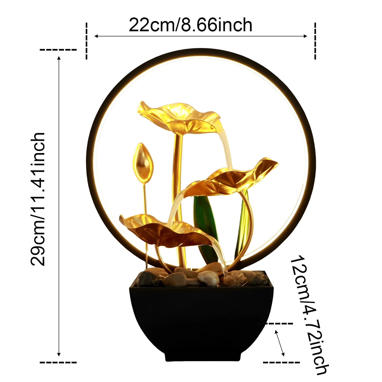 Desktop Waterfall Fountain with LED Lights & Natural Stones (USB)