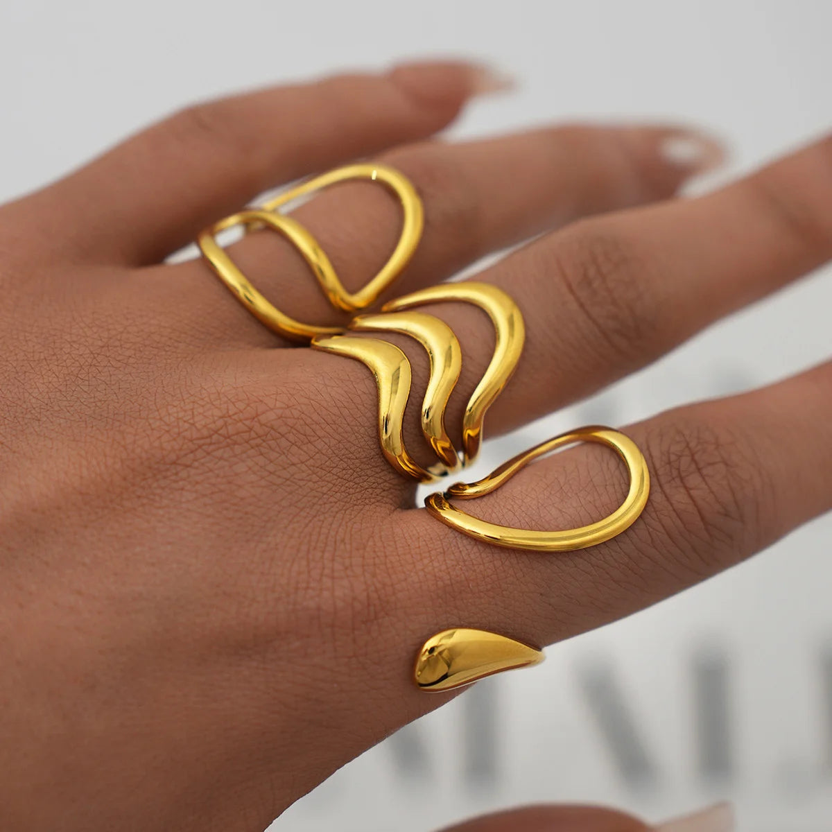 18K Gold Plated Stainless Steel Adjustable Irregular Wave Ring