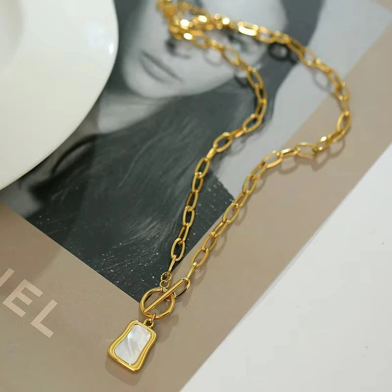 Gold OT Buckle Irregular Shell Pendant Necklace for Women