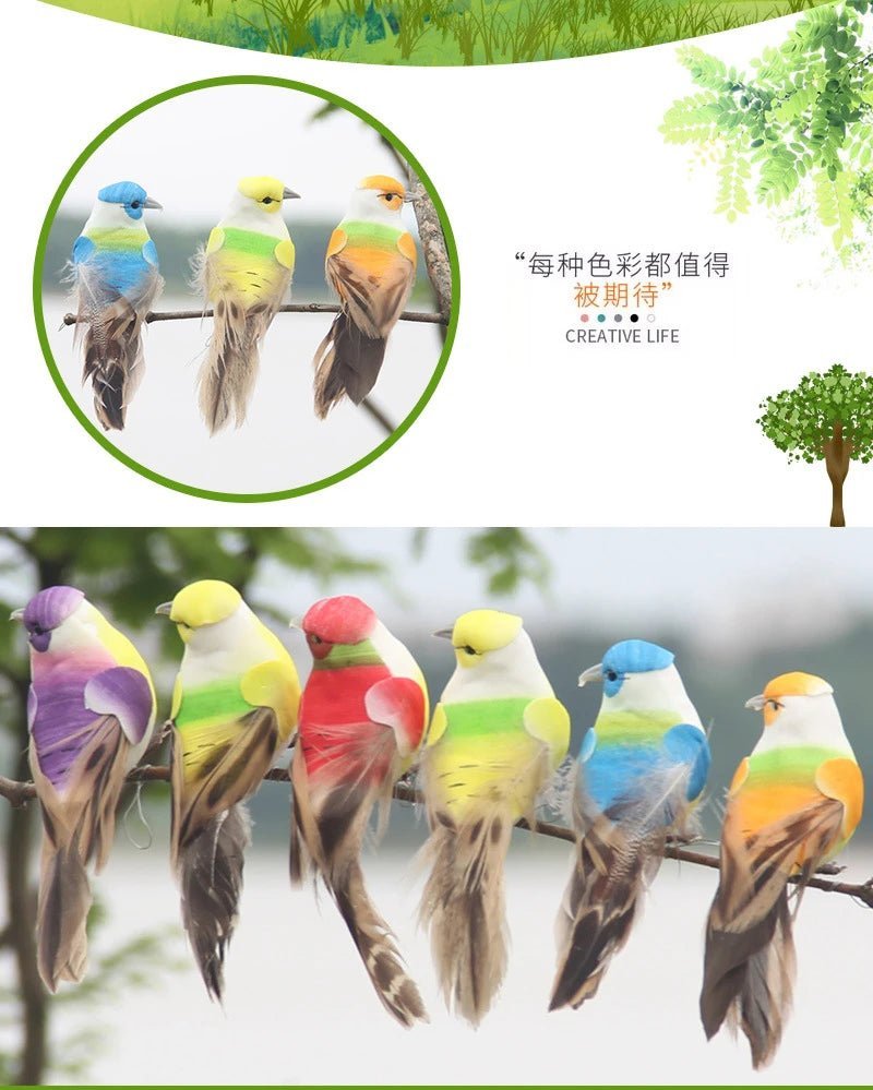6pcs Cute Artificial Birds Fake Foam Animal Simulation Feather Birds Models Tit DIY Craft Home Garden Ornament Decoration - Thrifty Delights