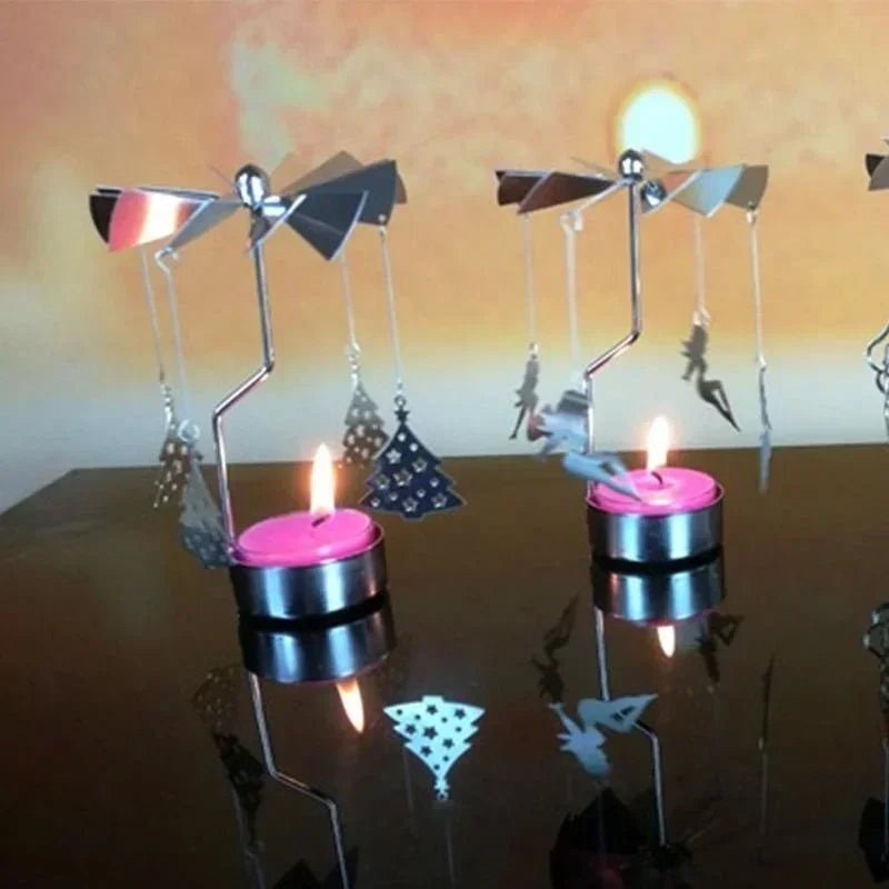Rotating Christmas Candle Holder – Festive Metal Carousel Light