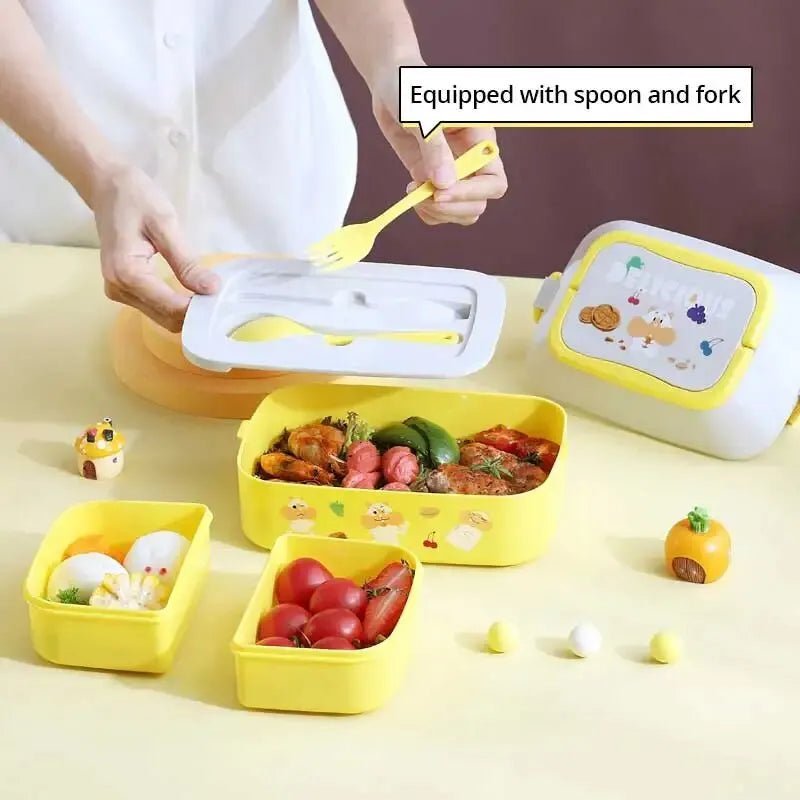 1pc Double Layered Colorful Fruit Lunch Box Large Capacity Portable Bento Box For Child Teenagers And Workers At School Canteen - Thrifty Delights