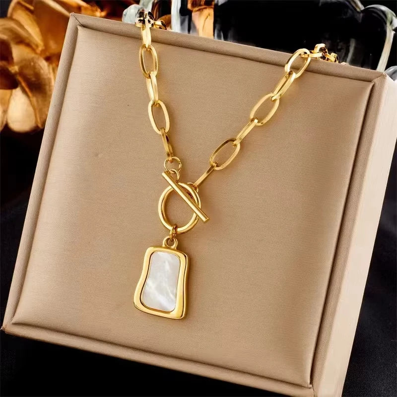 Gold OT Buckle Irregular Shell Pendant Necklace for Women
