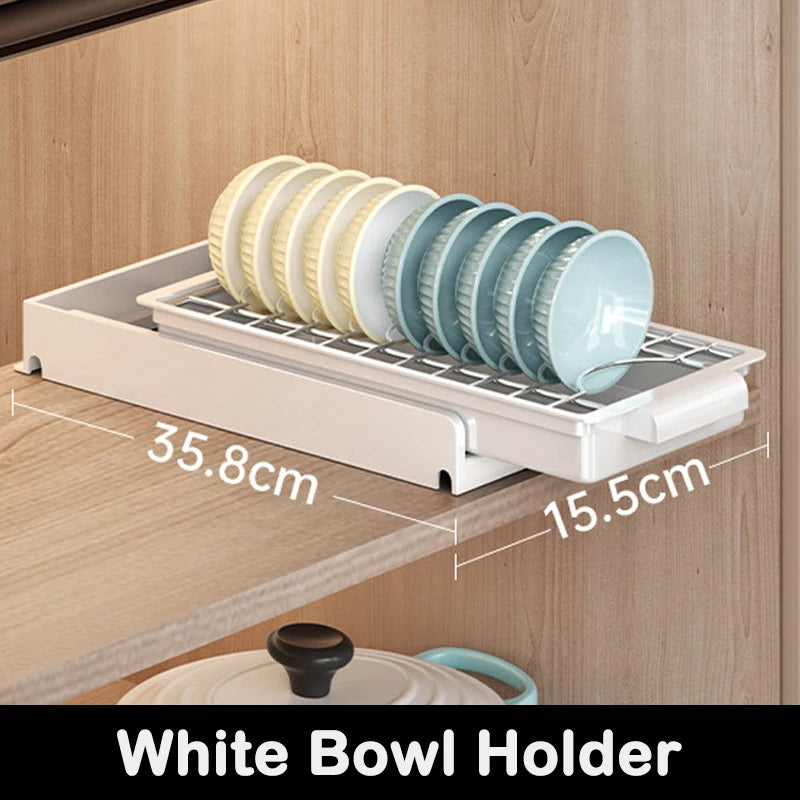 Kitchen Pull-Out Dish Rack with Drainboard – Sliding Mesh Cabinet Basket Organizer for Drawer Storage & Accessories