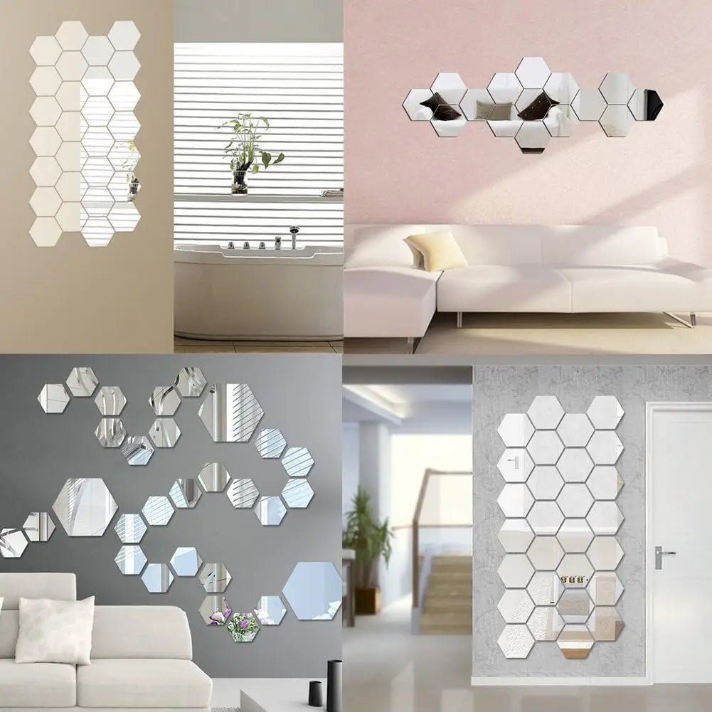 Hexagon 3D Mirror Wall Sticker Multiple Sizes DIY TV Background Living Room Stickers Wall Decor Bedroom Bathroom Home Decoration - Thrifty Delights