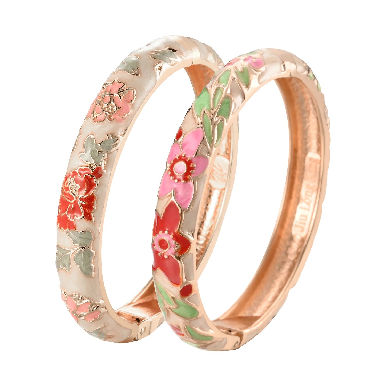 Ethnic Enameled Flower Bangles – Rose Gold Plated Women's Fashion Jewelry