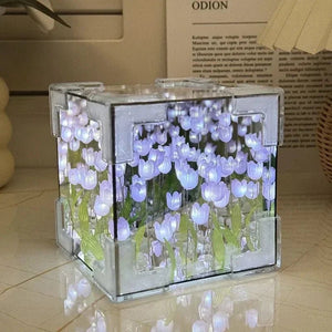 DIY Tulip Cube Lamp Simulation Flower Bedroom Sleeping Table Lamp Handmade Craft Tulips Night Light Birthday Gift - Thrifty Delights