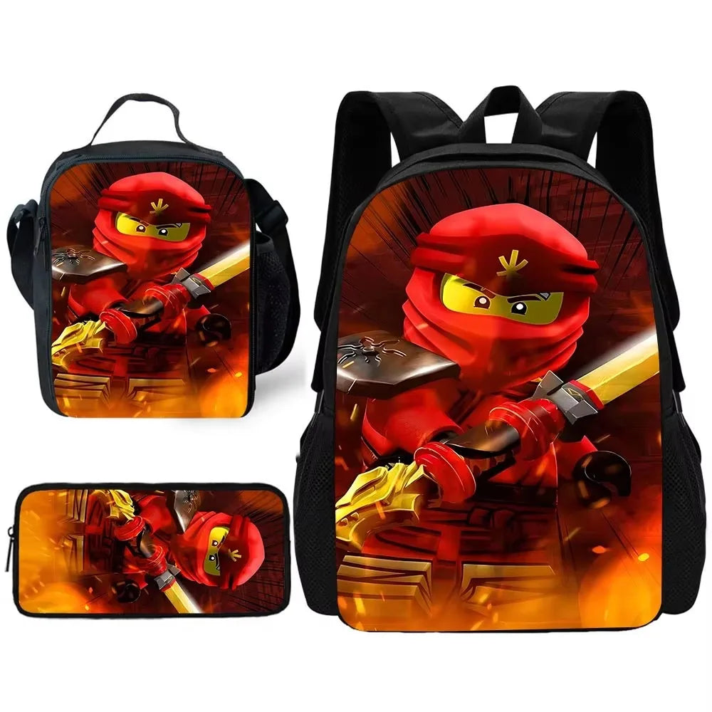 Cartoon Game Child School Backpack with Lunch Bags ,Pencil Bags ,School N-ninjagos Bags for Boys Girls Best Gift