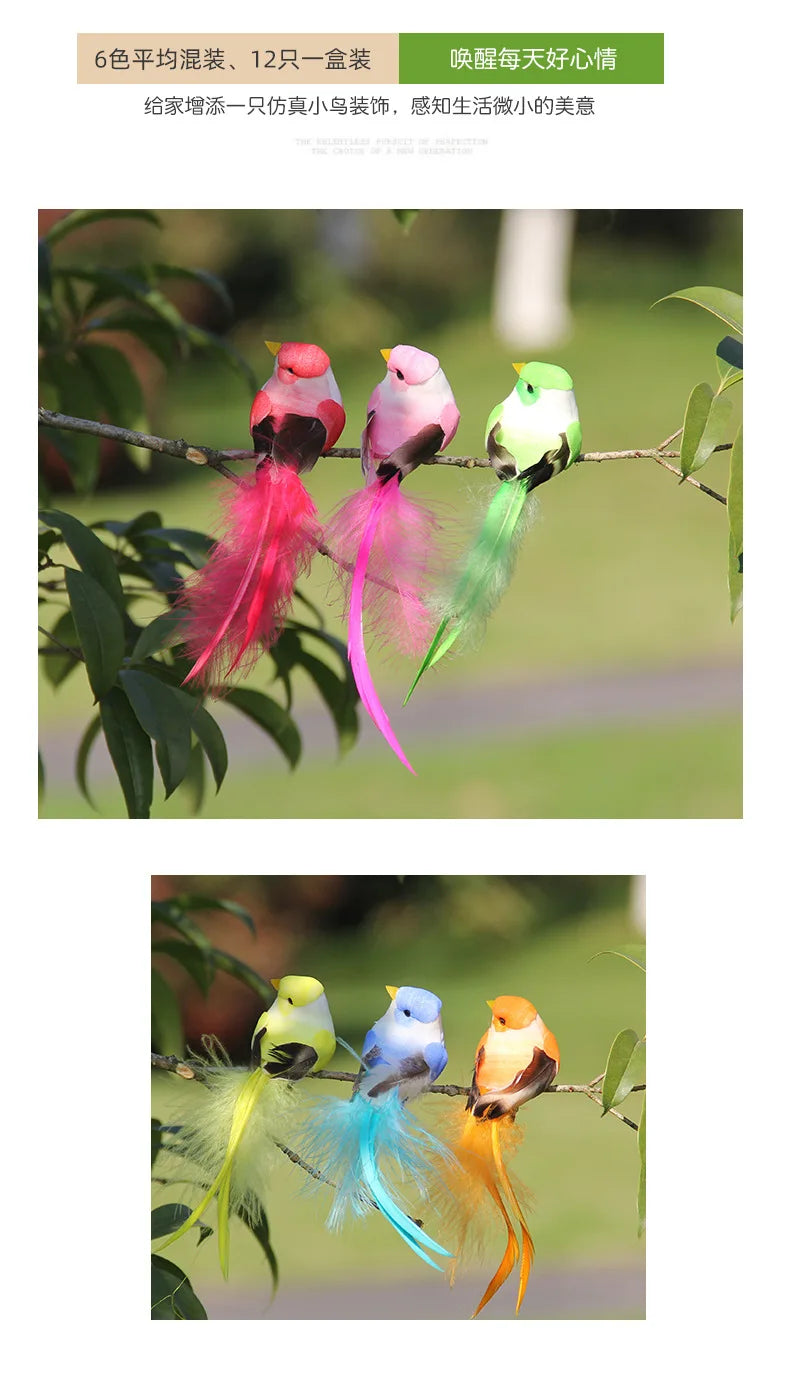 6pcs Cute Artificial Birds Fake Foam Animal Simulation Feather Birds Models Tit DIY Craft Home Garden Ornament Decoration - Thrifty Delights