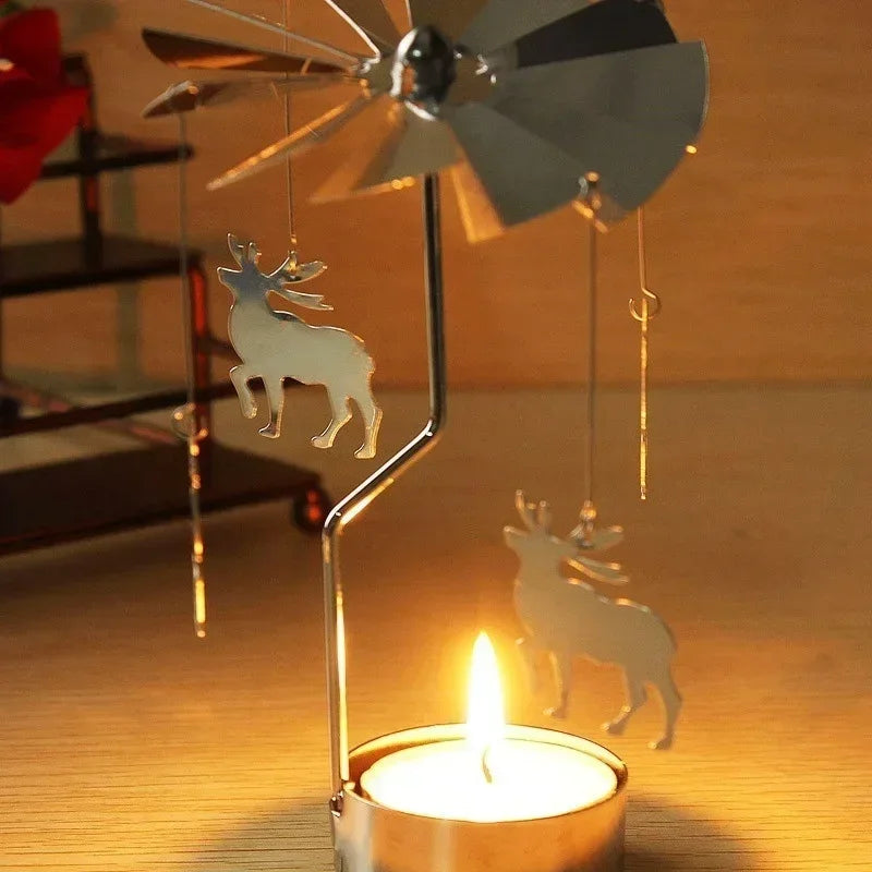 Rotating Christmas Candle Holder – Festive Metal Carousel Light