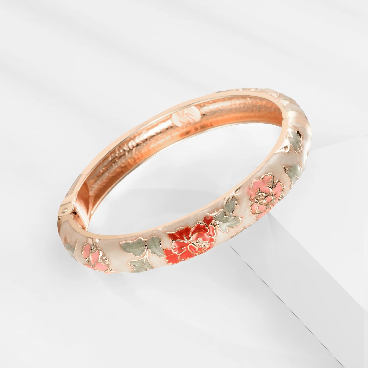 Ethnic Enameled Flower Bangles – Rose Gold Plated Women's Fashion Jewelry
