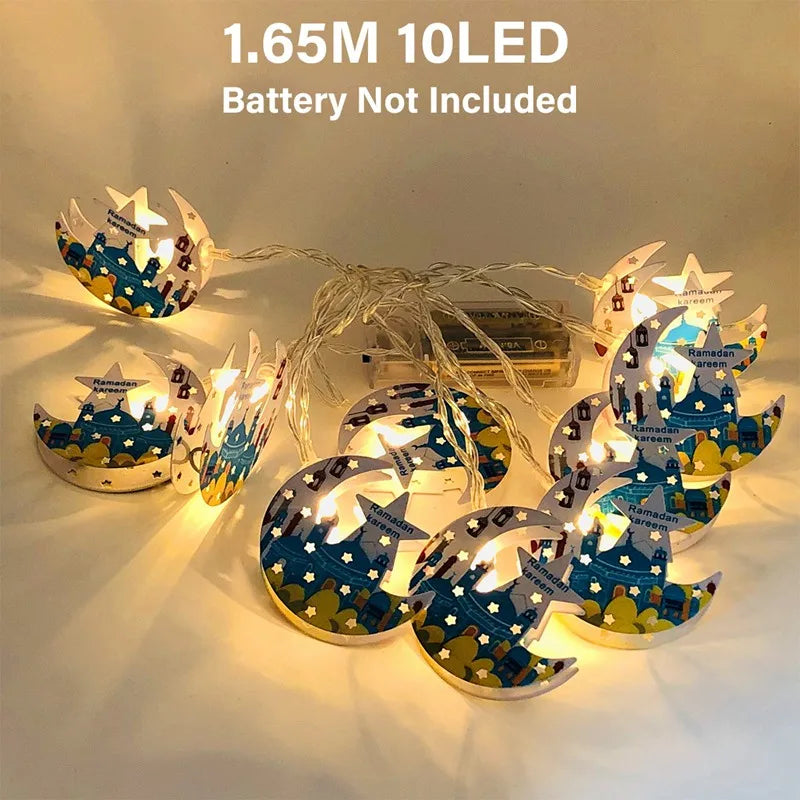2025 Eid Mubarak LED String Lights Moon Star Castle Lamp Ramadan Kareem Decoration for Muslim Islamic Eid Al-Fitr Party Supplies