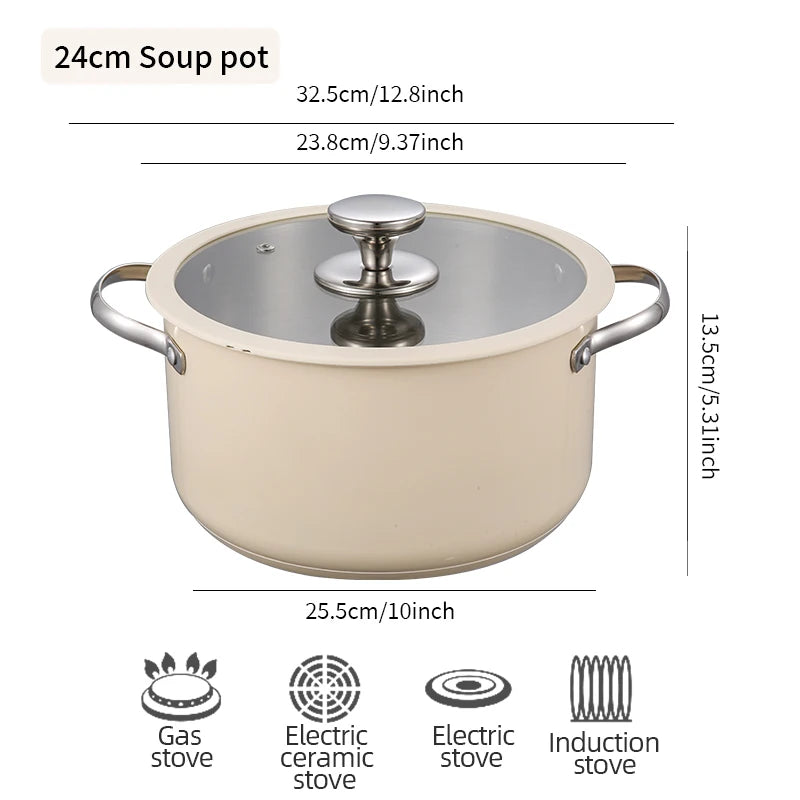 High Quality Colored Kitchen Seafood Milk Soup Sacuce Pot & Pan Non-Toxic Stainless Steel Cook Pot Set with Glass Lid 4 PCS SET(