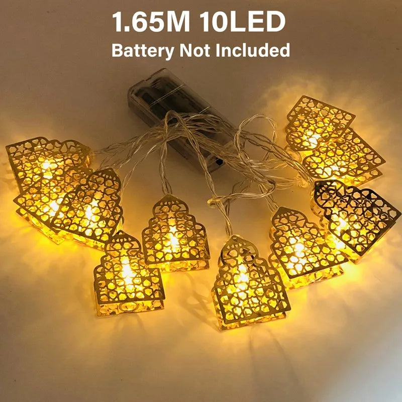 2025 Eid Mubarak LED String Lights Moon Star Castle Lamp Ramadan Kareem Decoration for Muslim Islamic Eid Al-Fitr Party Supplies
