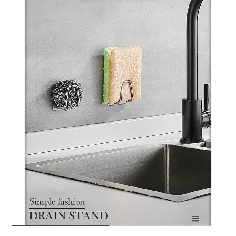 Kitchen Organizer Sponge Holder Soap Drying Rack Self Adhesive Sink Drain Racks Stainless Steel Sink Wall Storage Racks Hooks - Thrifty Delights