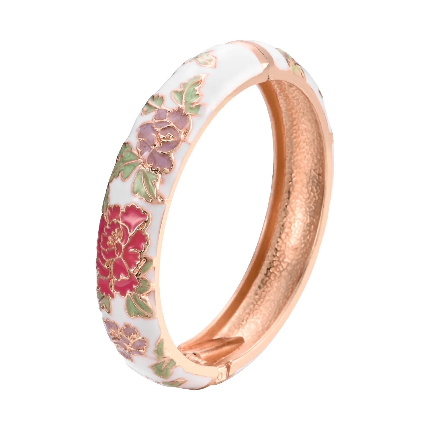 Ethnic Enameled Flower Bangles – Rose Gold Plated Women's Fashion Jewelry