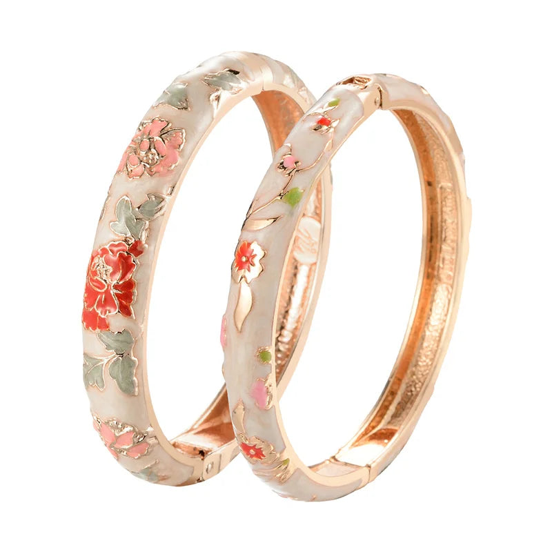 Ethnic Enameled Flower Bangles – Rose Gold Plated Women's Fashion Jewelry