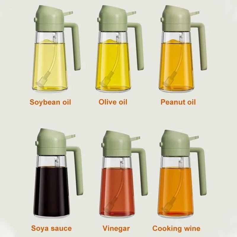 Olive Oil Dispenser,2 in 1 Oil Sprayer for Cooking,470ml Oil Spray Bottle with Pourer, Food - grade Oil Dispenser and Oil Sprayer - Thrifty Delights