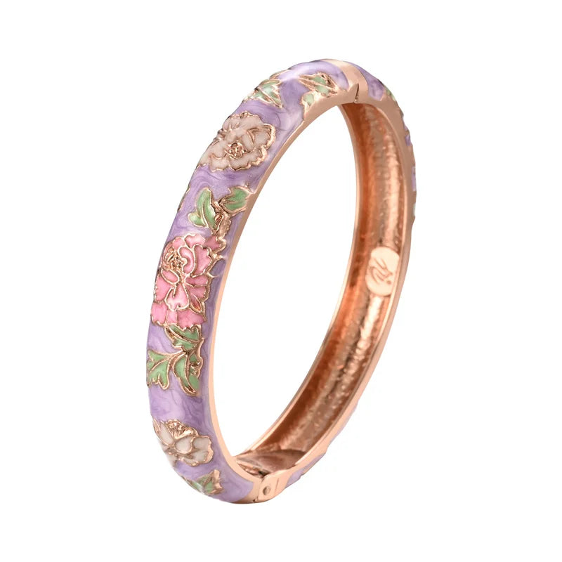 Ethnic Enameled Flower Bangles – Rose Gold Plated Women's Fashion Jewelry