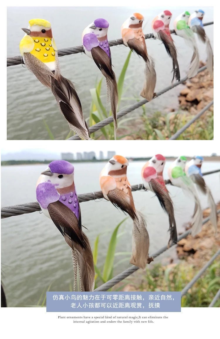 6pcs Cute Artificial Birds Fake Foam Animal Simulation Feather Birds Models Tit DIY Craft Home Garden Ornament Decoration - Thrifty Delights