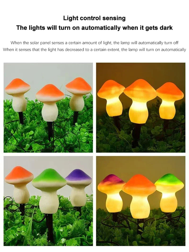 3PCS Solar Powered Mushroom Lights Outdoor Waterproof LED Garden Decor For Wedding Lawn Pathway Landscape Lighting Warm White