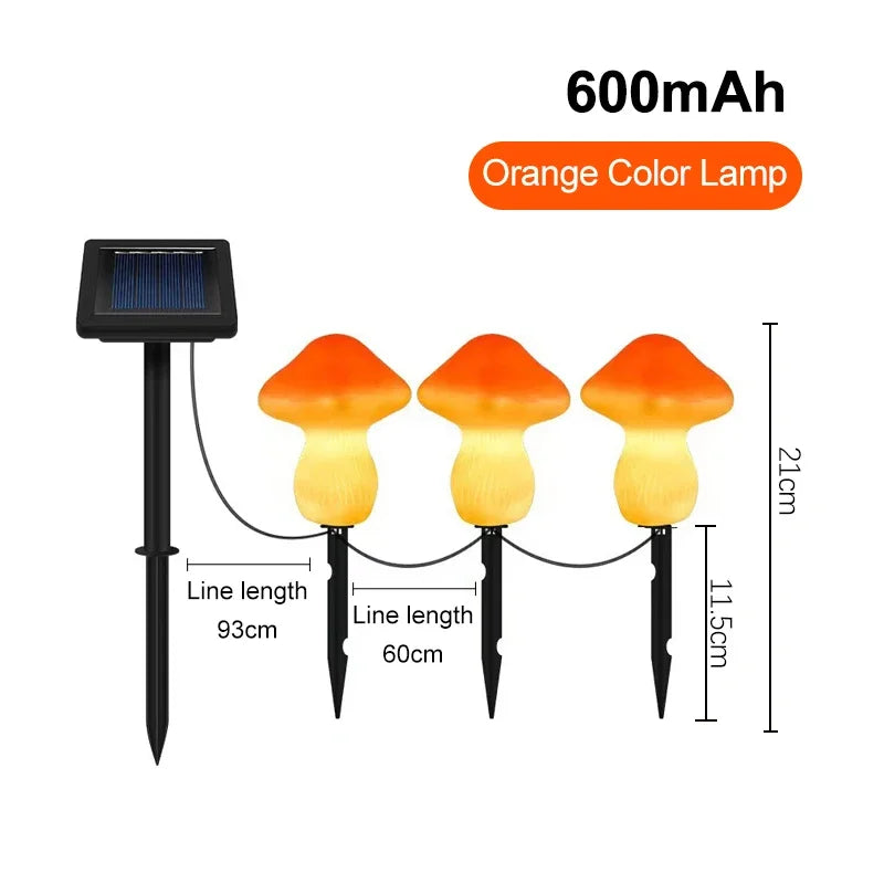 3PCS Solar Powered Mushroom Lights Outdoor Waterproof LED Garden Decor For Wedding Lawn Pathway Landscape Lighting Warm White