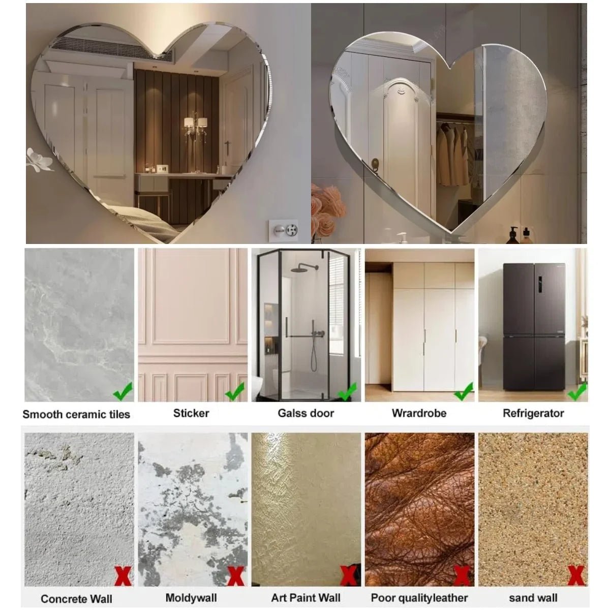 Heart - shaped Irregular Bathroom Acrylic Shatterproof Mirrors, Non Glass Wall Mirror Decor for Bedroom, Living Room, - Thrifty Delights