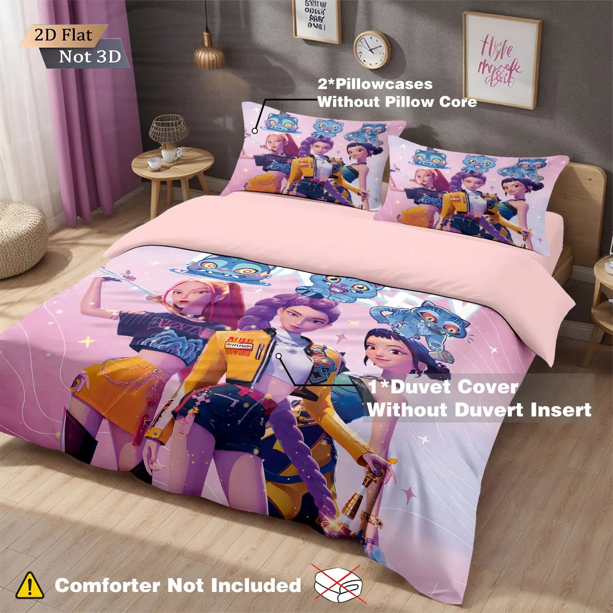 Demon Hunters K-Pop Print Bedding Set – Cozy, Colorful & Washable