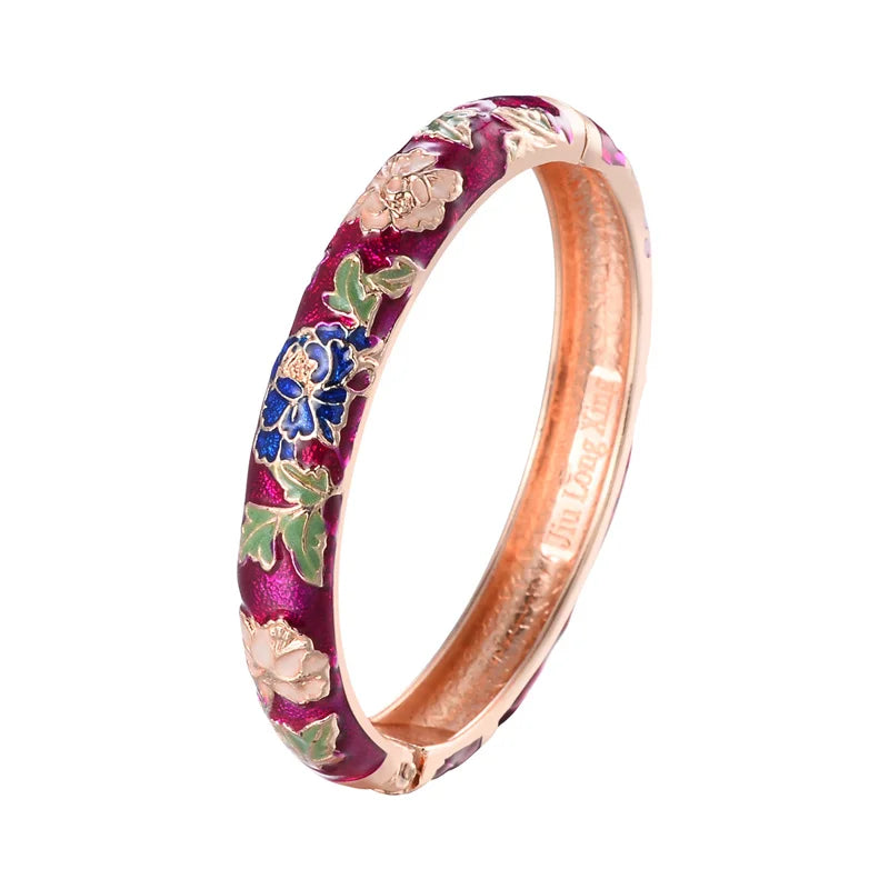Ethnic Enameled Flower Bangles – Rose Gold Plated Women's Fashion Jewelry