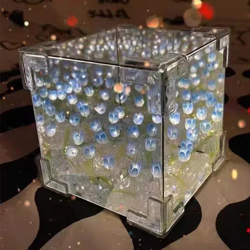 DIY Tulip Cube Lamp Simulation Flower Bedroom Sleeping Table Lamp Handmade Craft Tulips Night Light Birthday Gift - Thrifty Delights