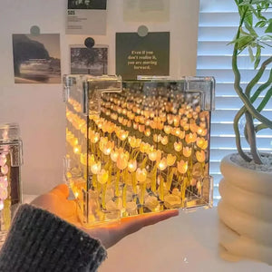 DIY Tulip Cube Lamp Simulation Flower Bedroom Sleeping Table Lamp Handmade Craft Tulips Night Light Birthday Gift - Thrifty Delights