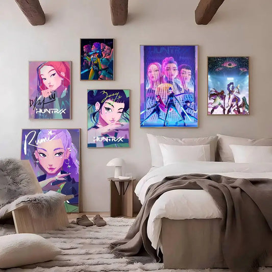 KPop Demon Hunters Movie Poster – Self-Adhesive Whitepaper Print for Aesthetic Wall Art & Home Décor